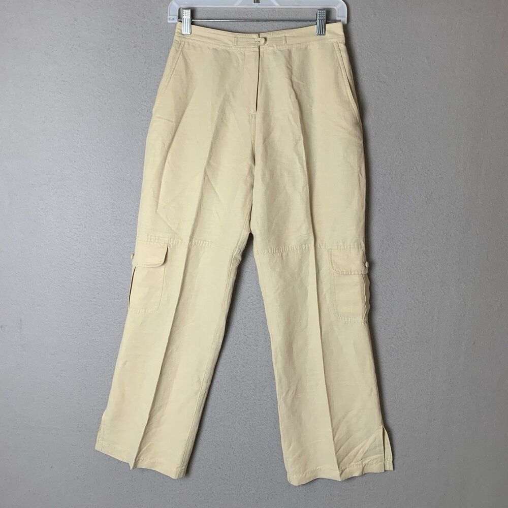 J.Jill Pants Women SP Beige Cargo Linen Silk Office Siren Secretary Quiet Luxury